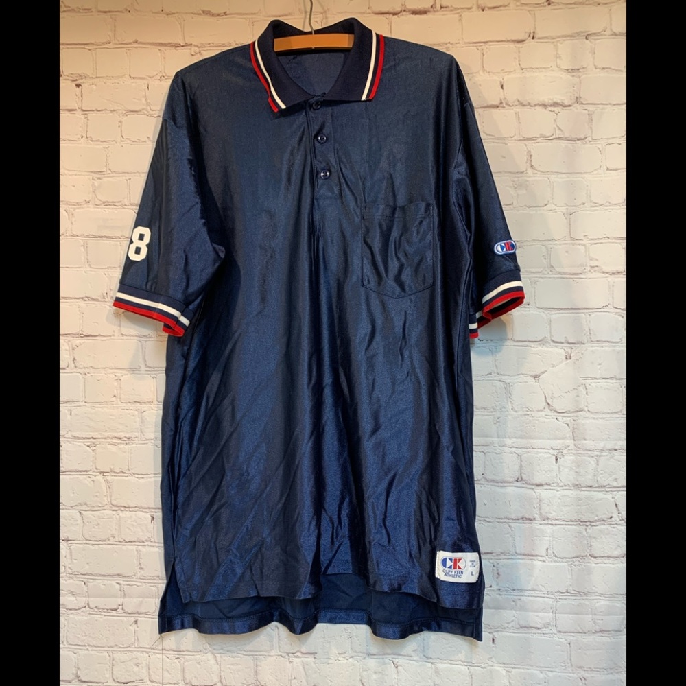 Vintage Cliff Keen Navy Shiny Polo Shirt Size L 48”